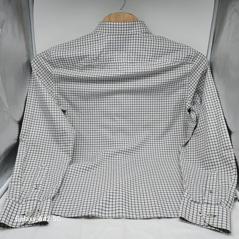 UNTUCKit Fenton-WF‎ Slim Fit Wrinkle Free Cotton Shirt Mens XL White Navy Check